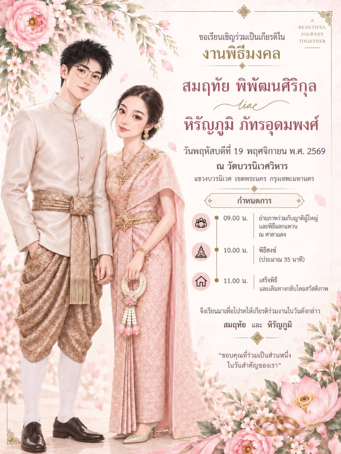 การ์ดเชิญงานพิธีมงคลของสมฤทัยและหิรัญภูมิ